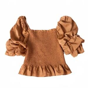 Linen Rose Boutique Women's Top EUC Size Medium Copper Puff Sleeve Cottage Girly